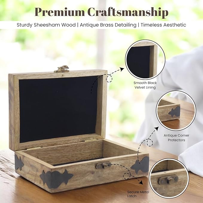 Handmade Wooden Jewelry Box with Tree of Life Engraving – Antique Handcarved Keepsake Organizer for Women & Men | Solid Wood Storage Box for Jewelry, Trinkets, Gifts & Home Décor