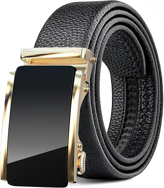 Men's Belt,Leather Ratchet Dress Belts with Sliding Adjustable Belts Dress Casual Jeans Comfort Trim to Fit