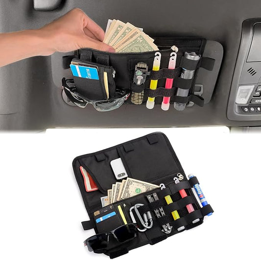 Molle Visor Panel Organizer, Tactical Car Sun Visor Cover Molle Webbing Compatible Elastic Slots Vehicle Visor Storage Holder Pouch for All Vehicle