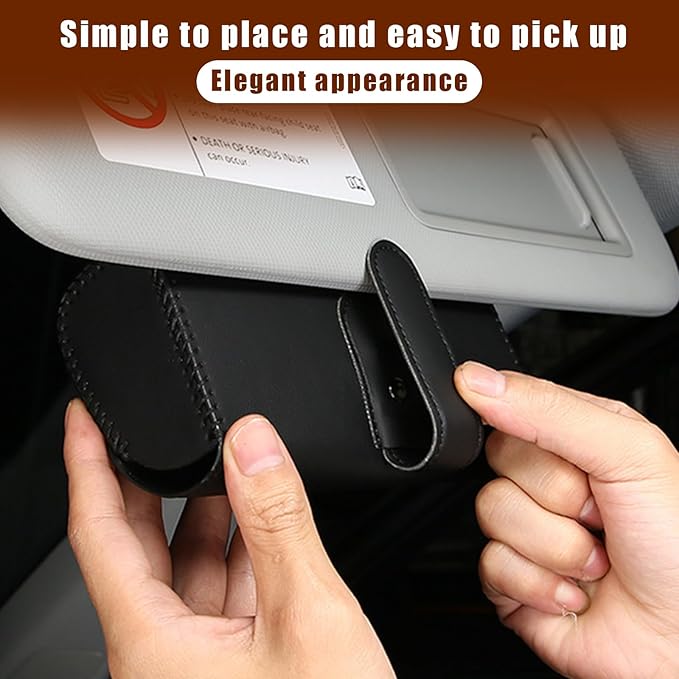 Augeny Sunglasses Holder for Car Sun Visor, Leather Auto Eyeglasses Storage Case with Hidden Magnetic Closure, Protective Glasses Organizer Box, Vehicle Visor Accessories for Woman Man (Sky Blue)