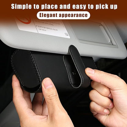 Augeny Sunglasses Holder for Car Sun Visor, Leather Auto Eyeglasses Storage Case with Hidden Magnetic Closure, Protective Glasses Organizer Box, Vehicle Visor Accessories for Woman Man (Sky Blue)