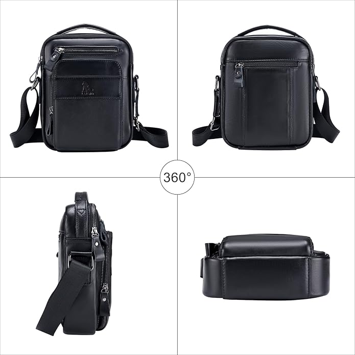 BAIGIO Genuine Leather Small Messenger Bag for Men Shoulder Bag for Ipad Crossbody Bag Men Handbag Satchel Travel Business