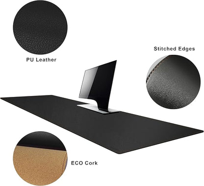 MAIDERN Cork & Leather Desk Mat, 63' x 23.6' Large XXL, Full Size Reversible Desk Pad Protector for Gaming & Home Office (Black)