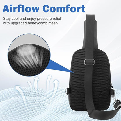 Hoedia Crossbody Sling Bag for Men Women, Shoulder Cross Body Bag EDC Back Pack with Reflective Strip and Multi-pocket