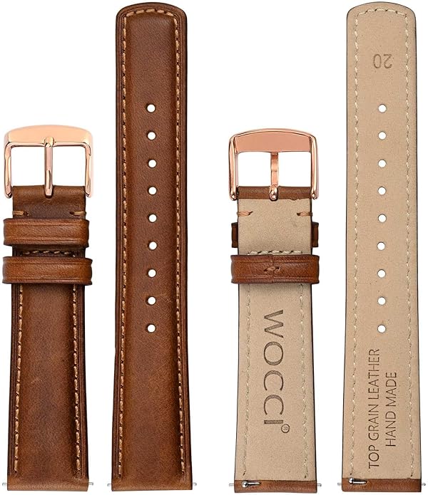 WOCCI Quick Release Watch Band, Distressed Genuine Leather, Stainless Steel Buckle, Strap Width 18mm 19mm 20mm 22mm 24mm