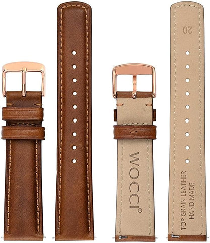 WOCCI Quick Release Watch Band, Distressed Genuine Leather, Stainless Steel Buckle, Strap Width 18mm 19mm 20mm 22mm 24mm