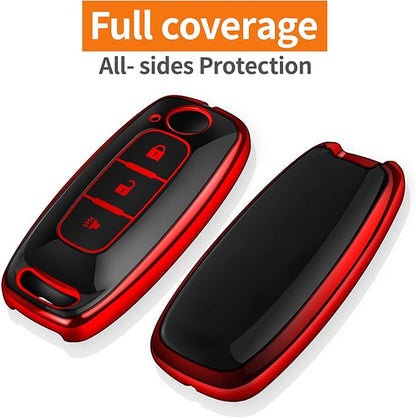 Sindeda for Nissan Key Fob Cover with Keychain Soft Full Protection Key Shell Key Case Compatible with 2023 2024 2025 Pathfinder Kicks Rouge(Red, 3 Buttons)