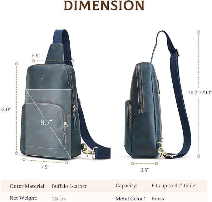S-ZONE Sling Bag for Men Women RFID Blocking Genuine Leather Crossbody Shoulder Bag Backpack Hiking Daypack Travel | RFID Blocking, Genuine Leather, Hiking Daypack, Travel