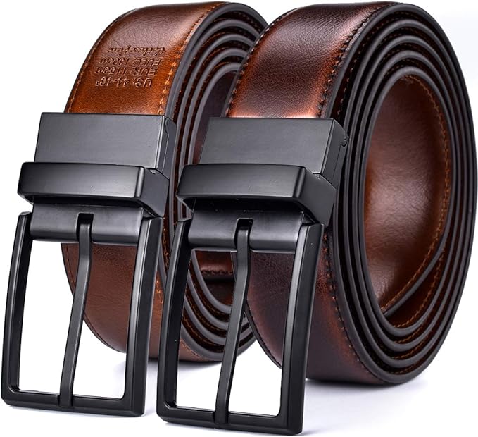 beltox fine Men's Dress Belt Leather Reversible 1.25" Wide Rotated Buckle Gift Box