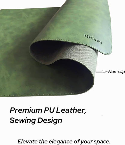 Leather Desk Mat, 31.5"x15.7" Non-Slip PU Leather Desk Pad, Thick Desk Blotter with Stitched Edge, Retro Large Mouse Pad, Laptop Pad for Office & Home Use (Retro Green)