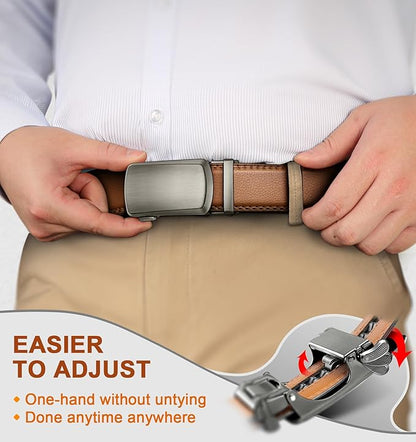 KEMISANT Belt Men, Sliding Ratchet Belt Genuine Leather For Gift Mens Dress Pants Oxfords,Size Adjustable