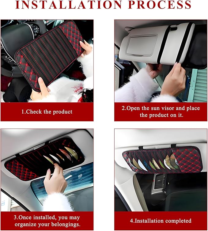 2 PCS Car CD Visor Storage Cases, Large Capacity Auto Sun Visor DVD Holder with 10 Storage Sleeves, Leather Sunshade CD Pocket Interior Decoration for Cars Trucks SUVs (Red)