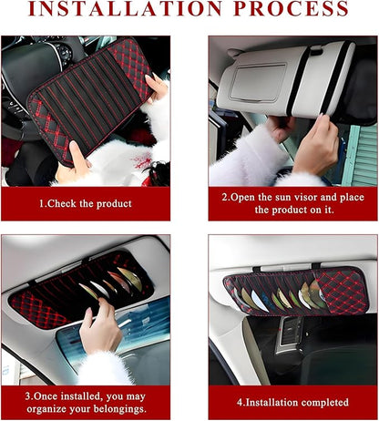 2 PCS Car CD Visor Storage Cases, Large Capacity Auto Sun Visor DVD Holder with 10 Storage Sleeves, Leather Sunshade CD Pocket Interior Decoration for Cars Trucks SUVs (Red)