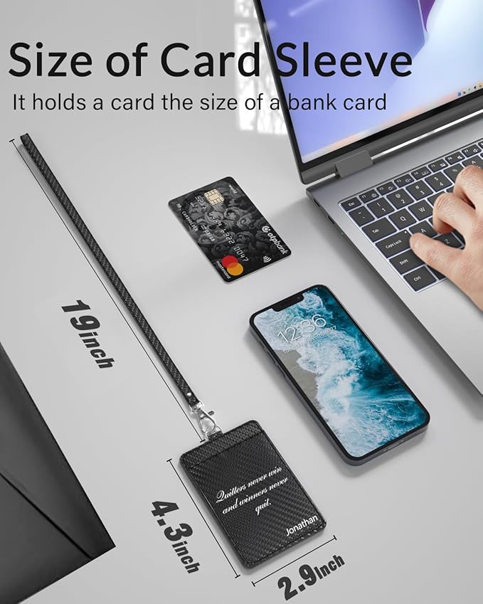Carbon Fiber Work ID Card Holder with Lanyard is a Stylish and Durable Card Holder with Dual Card Capacity, Clear Display Window and Privacy Back Pocket (Black Customized)