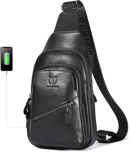 LUKZIJAES Genuine Leather Sling Bag for Men