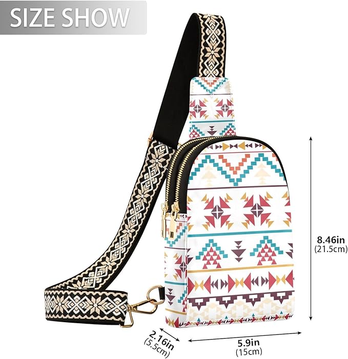 ZAZYXTJ Western Aztec Crossbody Sling Bag for Women Leather Small Chest Bag Adjustable Straps Daypack for Travel Sport Hiking
