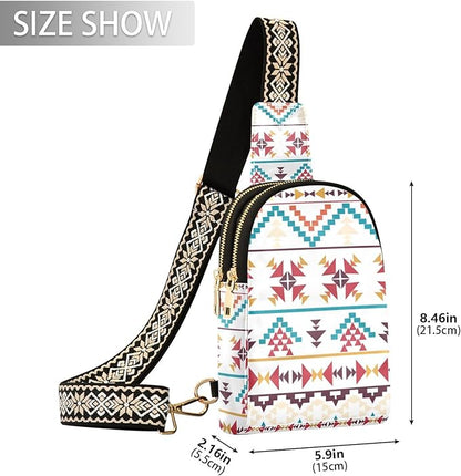 ZAZYXTJ Western Aztec Crossbody Sling Bag for Women Leather Small Chest Bag Adjustable Straps Daypack for Travel Sport Hiking