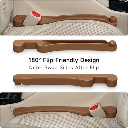 Car Seat Gap Filler Set of 2, 3IN1 Seat Side Gap Filler Plug with Storage Slot & Hook Function, Soft Foam Universal Fit Car SUV Truck Fill Gap Between Seats Console Organizer（Narrow Saddle Brown ）