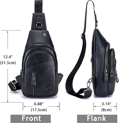 LUKZIJAES Genuine Leather Sling Bag for Men