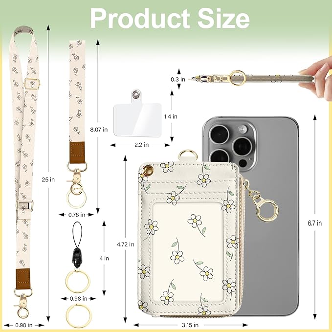 Cut Floral Lanyard for Id Badges,Leather with ID Badge Holder Wallet,Slim Credit Card Holder with Zipper Pocket Phone Lanyard Wallet for Women,Office,School,Teachers,Nurses