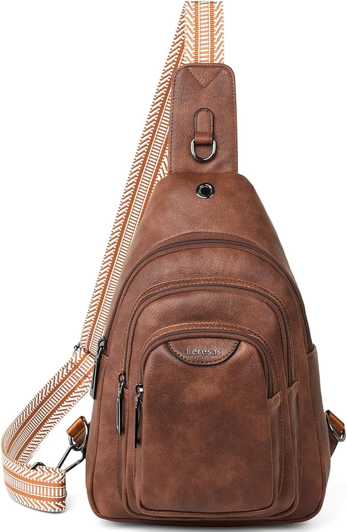 Leresas 10L Crossbody Sling Bag for Women Men Anti Theft Cross Body Fanny Pack Belt Bag Purse Gifts for Women Faux Leather, Brown