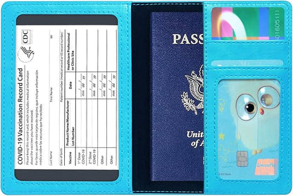 Passport Holder Cover Wallet Case RFID Blocking Leather Card Slot Travel Accessories Documents Organizer Protector for Women Men, Sky Blue