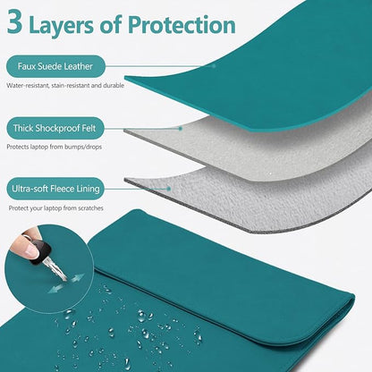 HYZUO 15-16 Inch Laptop Sleeve for MacBook Pro 16 M5/M4/M3/M2/M1 Pro/Max A3428 A3429 A3403 A3186 2026-2019, MacBook Pro 15 2015-2012, XPS 15, Faux Suede Leather Case with Accessory Bag, Deep Teal