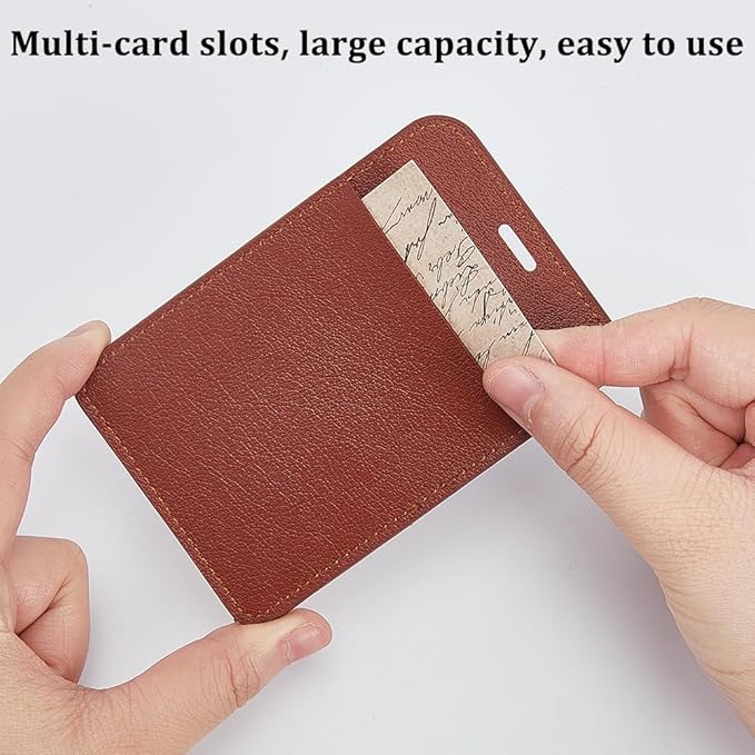 2PCS Brown PU Leather ID Card Case Vertical Sided Badge Holder Waterproof Leather Photocard Protector Name Badge Pouch with Clear Window for Office Staff Students School Driver's Licenses