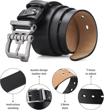 BISON DENIM Men's Belts Leather Dress Genuine Leather Classic Heavy Duty Buckle Belt Casual for Jeans