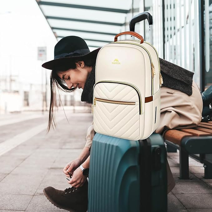 MATEIN Backpack for High School Girls, Large Capacity 17 Inch Laptop Backpack with Multiple Pockets, Water Resistant College Work Bag, Lightweight Daypack for Travel, Beige