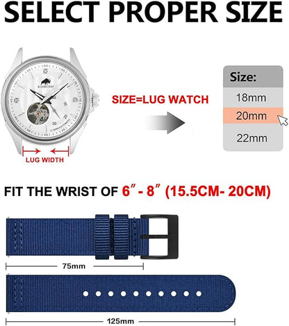 BISONSTRAP Men’s Nylon Watch Bands, Two-Piece Military Watch Straps, Quick Release, Brushed Buckle, Band Width 18mm 19mm 20mm 22mm