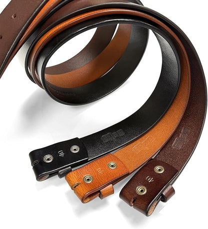100% One-Piece Full Grain Leather Belt Straps with No Slot Hole/Slot Hole/Heavy-Duty, Multi Options 1-1/2" (38mm) Wide