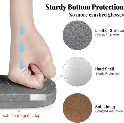 RayLove Glasses Case, 2 Pack Unisex Hard Shell Eyeglass Case PU Leather Hard Eyeglass Case with Eyewear Accessories