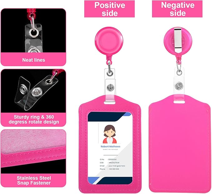 48 Sets Retractable Badge Reels with PU Leather ID Card Holders, Multicolor Vertical Badge Holder Reel Clip for Office, Nurse, Teacher, Doctor