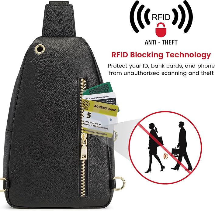 Kattee Sling Bag for Women, Leather Fanny Packs Crossbody Purse, Small Chest Bag for Travel with RFID Blocking