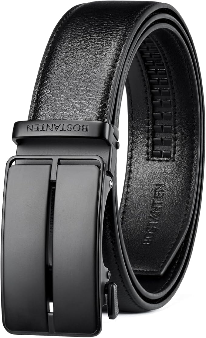 BOSTANTEN Mens Belt Leather Ratchet Belt For Men Dress and Casual with Adjustable Buckle, Trim to Fit