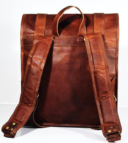 URBAN DEZIRE Men's 17 inch Leather Vintage Roll On Laptop Backpack Rucksack knapsack college bag