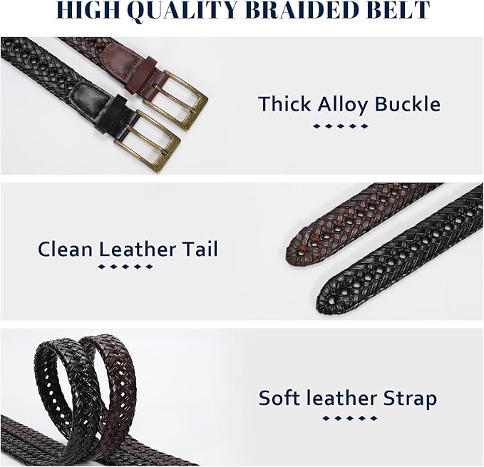 BELTROAD Braided Leather Belt for Men Casual Jeans Golf, Men's Leather Woven Alloy Buckle Hand Braided Belts Gift for Men