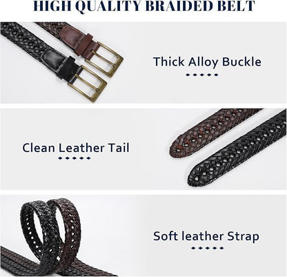 BELTROAD Braided Leather Belt for Men Casual Jeans Golf, Men's Leather Woven Alloy Buckle Hand Braided Belts Gift for Men