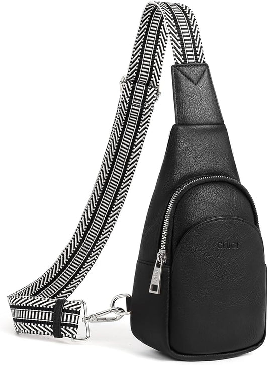 CLUCI Small Sling Bag for Women, Vegan Leather Fanny Pack Crossbody Bags for Women, Chest Bag With Guitar Strap