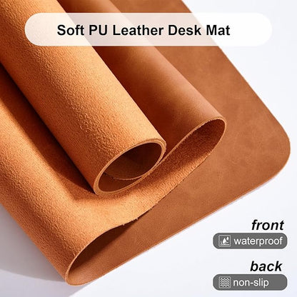 Distressed Leather Desk Mat - Non-Slip PU Leather Desk Pad Protector - Large Waterproof Mouse Pad Computer Keyboard Desk Mat Desk Accessories for Office & Home (Brown, 31.5"x 15.7")