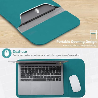 HYZUO 15-16 Inch Laptop Sleeve for MacBook Pro 16 M5/M4/M3/M2/M1 Pro/Max A3428 A3429 A3403 A3186 2026-2019, MacBook Pro 15 2015-2012, XPS 15, Faux Suede Leather Case with Accessory Bag, Deep Teal