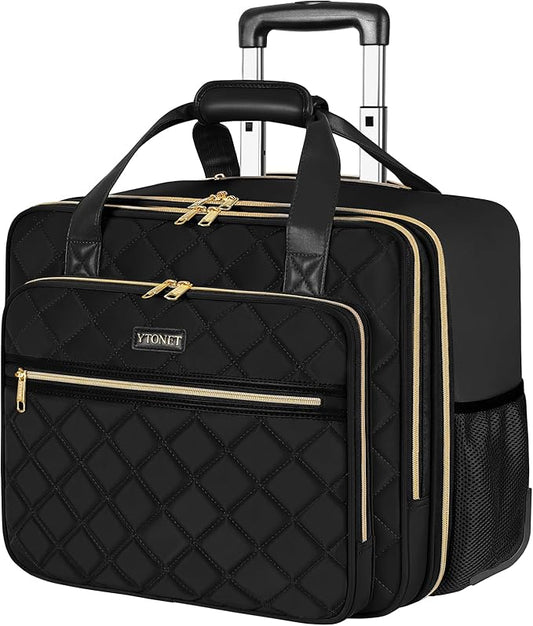 Ytonet Rolling Laptop Bag Women, Rolling Briefcase for Women, 17.3 Inch Laptop Bag with Wheels Rolling Computer Bag Laptop Case for Work Travel College Business Wife Mom Teacher, Black