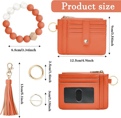 KNGITRYI Wallet Keychain Wristlet for Women,Slim RFID Credit Card Holder Purse Tassel Keychain Bangle Key Ring for Men Women