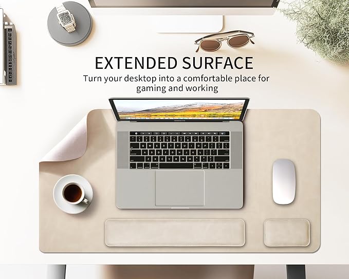 RENMTURE Large Mouse Pad and Keyboard Wrist Rest, Desk Pad for Keyboard and Mouse, Large Gaming Mouse Pad with Wrist Support, Desk Mat for Work and Gaming (Apricot)