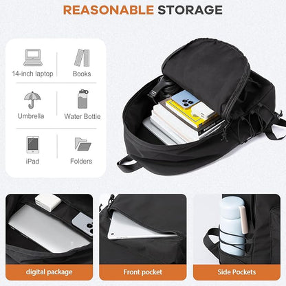 Black Backpack Lightweight Water-resistant Simple Casual Daypack Gym Backpack