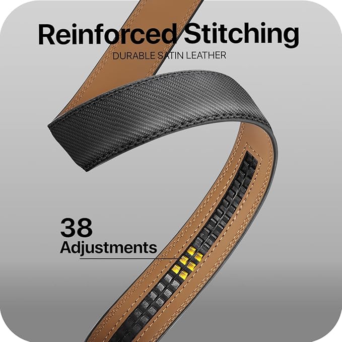 Marino Avenue Ratchet Belt for Men. Adjustable Leather Dress Belt with 38 Easy to Click Into Place Ratchet Closures.