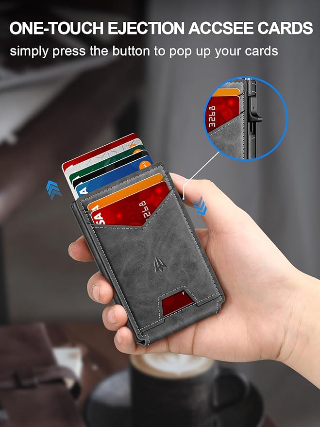 Wallet for Men，Slim Minimalist Wallet with Money Clip ＆ ID Window, RFID Blocking Pop-Up Credit Card Holder (Minimalist Wallet, Gray)