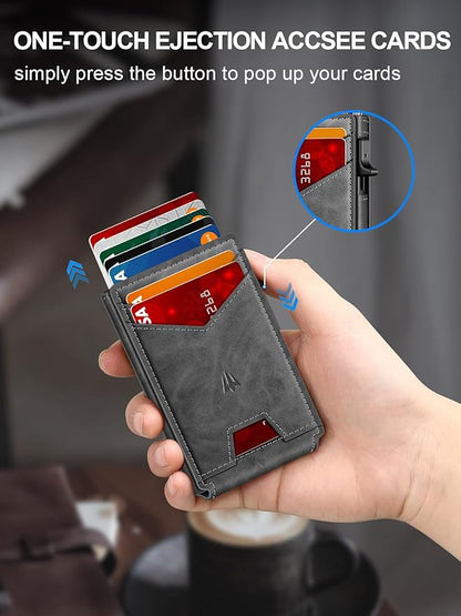 Wallet for Men，Slim Minimalist Wallet with Money Clip ＆ ID Window, RFID Blocking Pop-Up Credit Card Holder (Minimalist Wallet, Gray)
