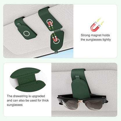 Sotfamily Sunglass Holder for Car Visor, Suede Cloth Magnetic Sunglass Organizer for Car Accessories, 2 Packs, Grass Green